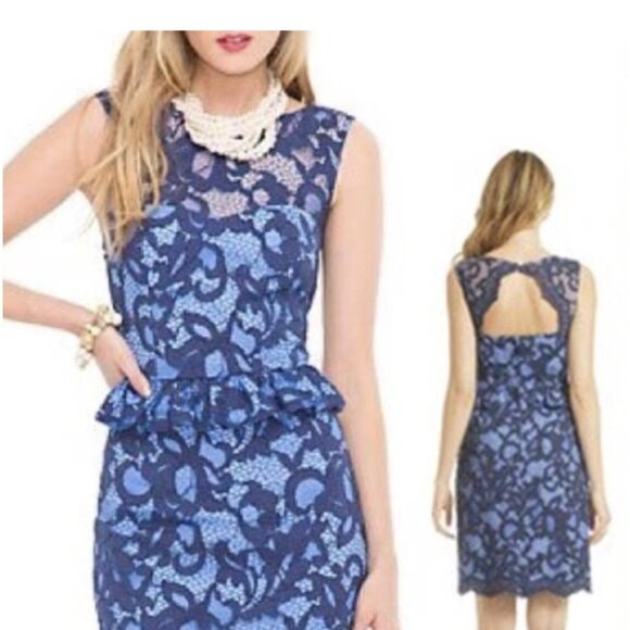 Lilly Pulitzer Kiri Dress Blue Lace Peplum Size 6 - Picture 7 of 7